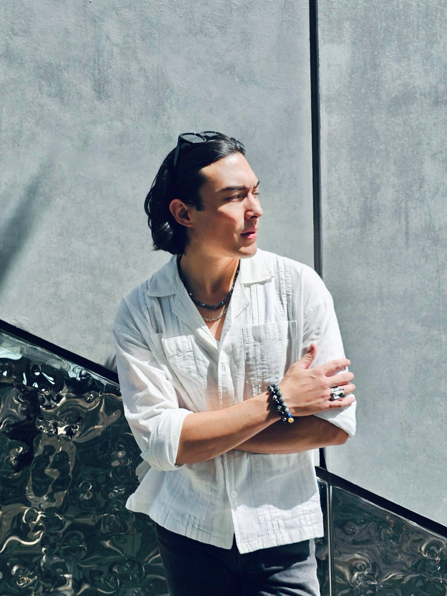 Black Hematite With Purple Freshwater Pearls Mens Necklace MEN04-4