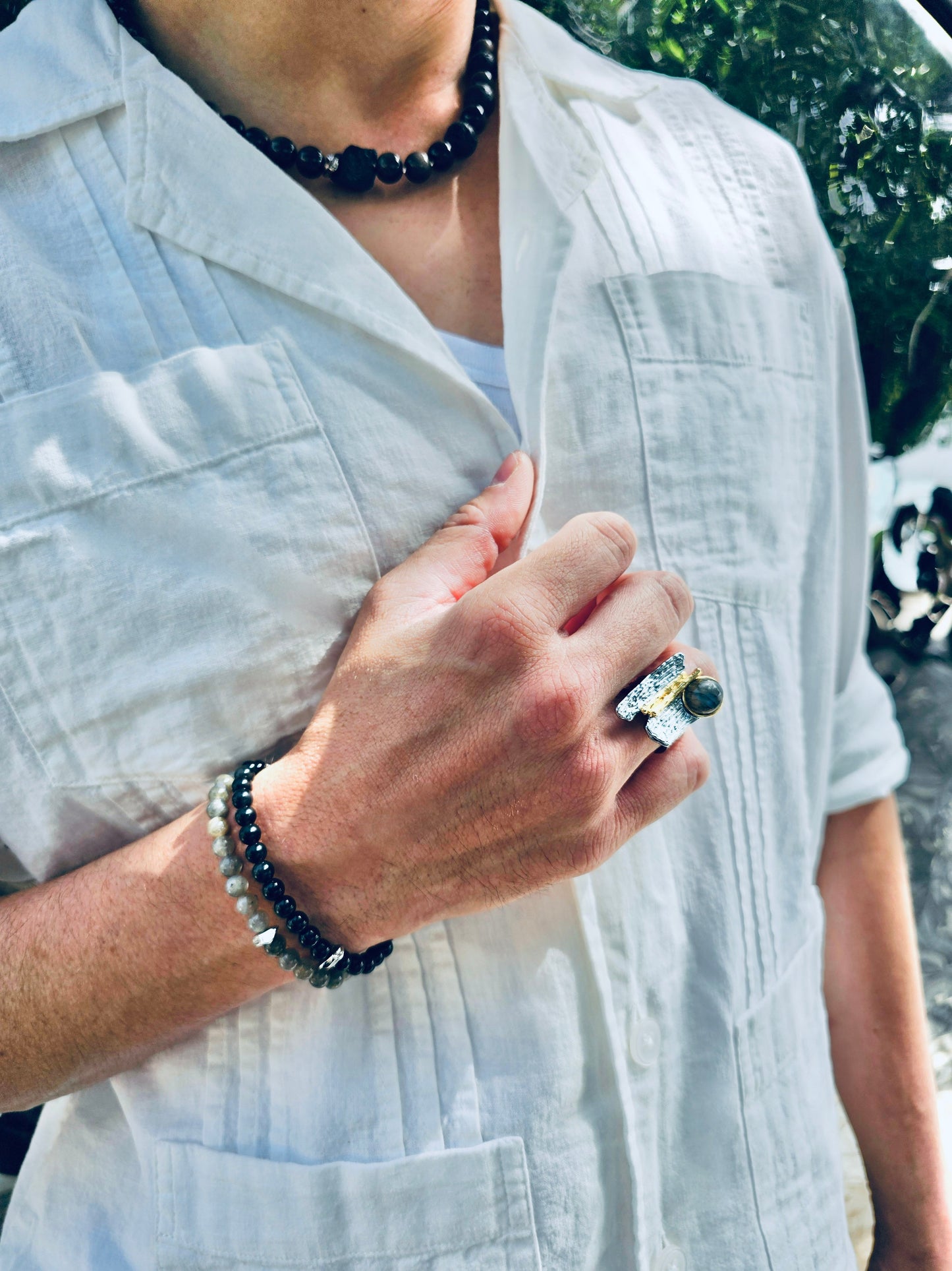 Black Obsidian Flexible Men's Bracelet MEB09-4