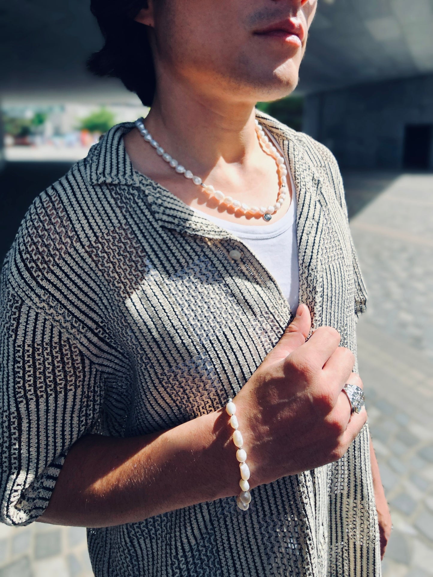 Freshwater Pearls With Sterling Silver Pendant Mens Necklace MEN08-4