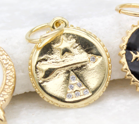 18K Gold Filled Arrow Coin Charm-0