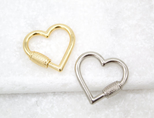 18K Gold Filled Heart Shaped Carabiner Lock, Carabiner Clasp, Screw in Clasp (XX14)-0