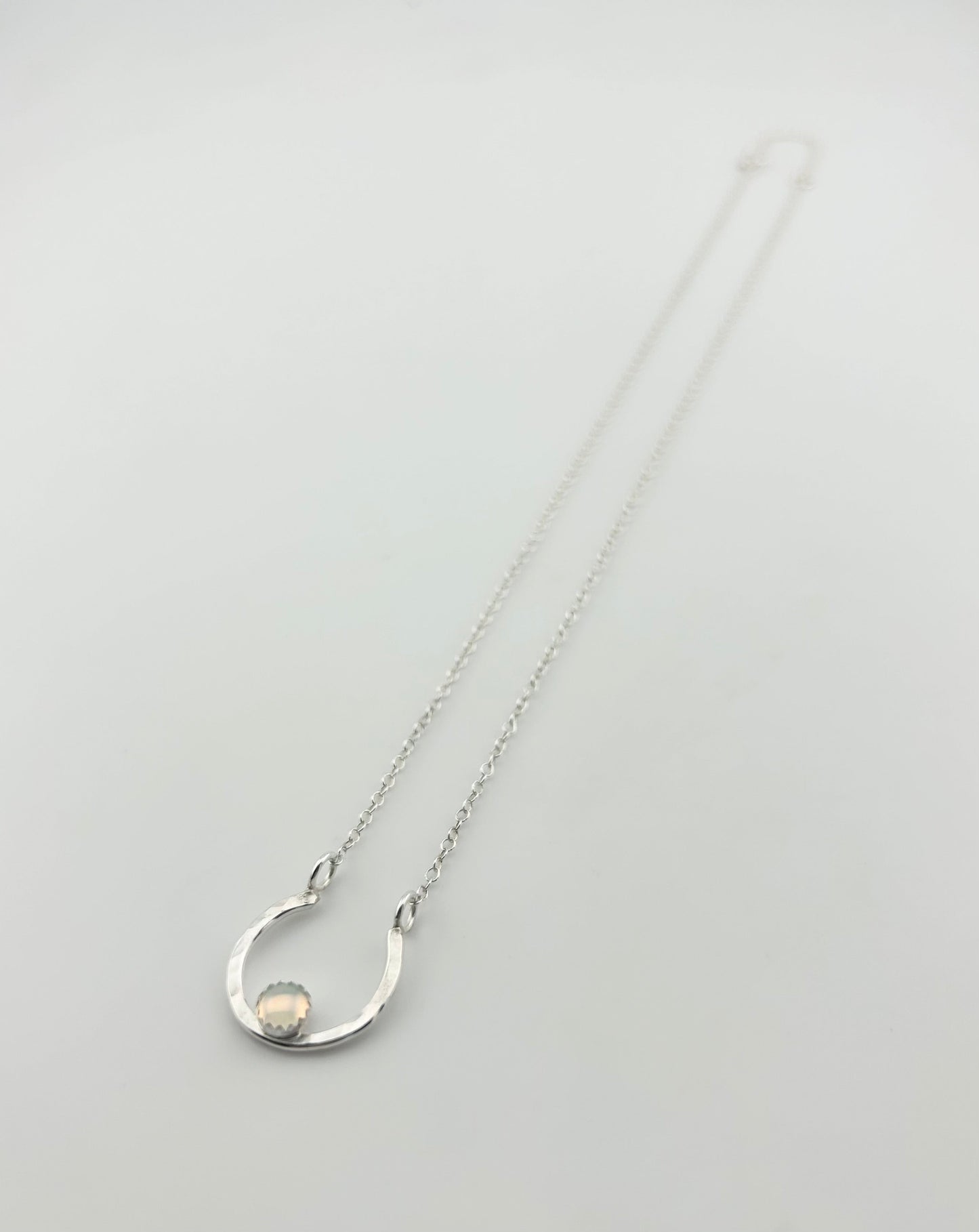 Lucky Horseshoe Charm Necklace - Rainbow Opal-3