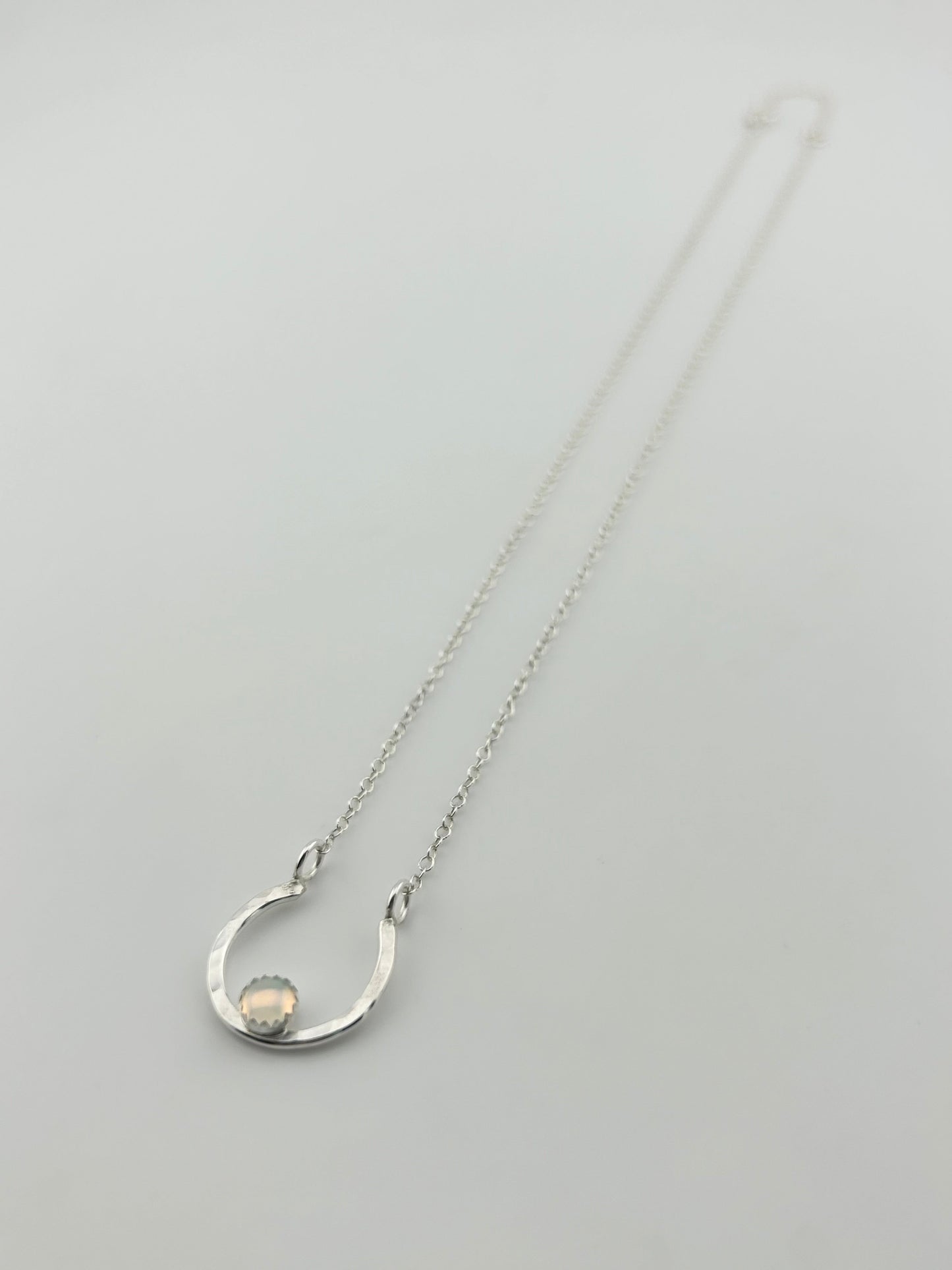 Lucky Horseshoe Charm Necklace - Rainbow Opal-4