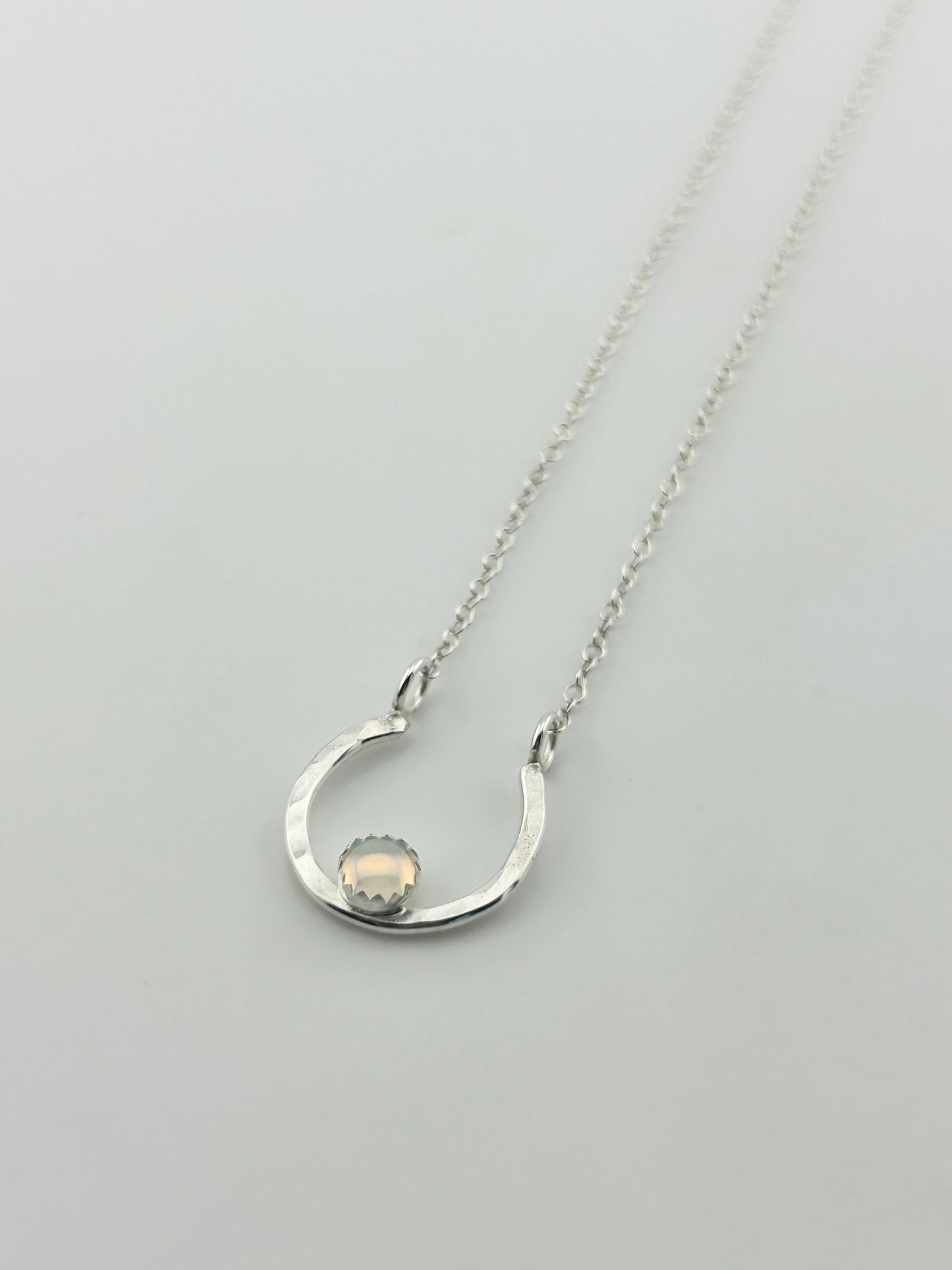 Lucky Horseshoe Charm Necklace - Rainbow Opal-0