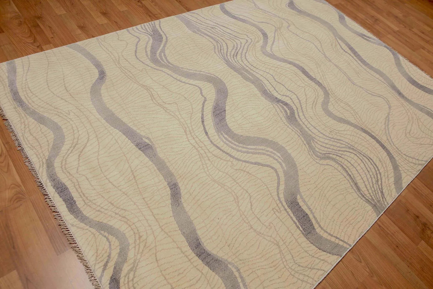 6' x 9' Hand Knotted Swirls Pattern 100% Wool Area rug Ivory-2
