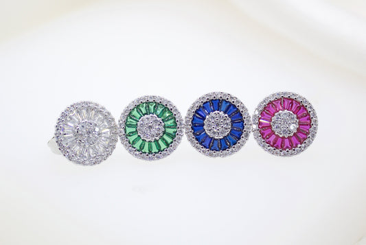18K Rhodium Filled Rounded Pizza Shaped CZ Stud Earrings (L116)-0