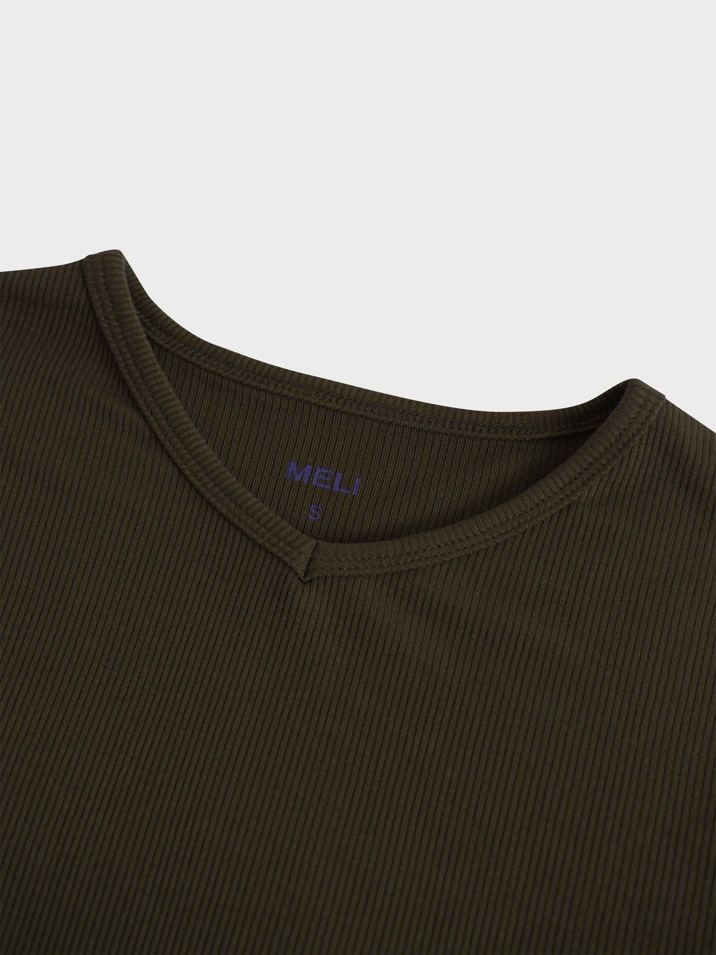 RIBBED HIGH V TEE LS-CHOCOLATE BROWN-2