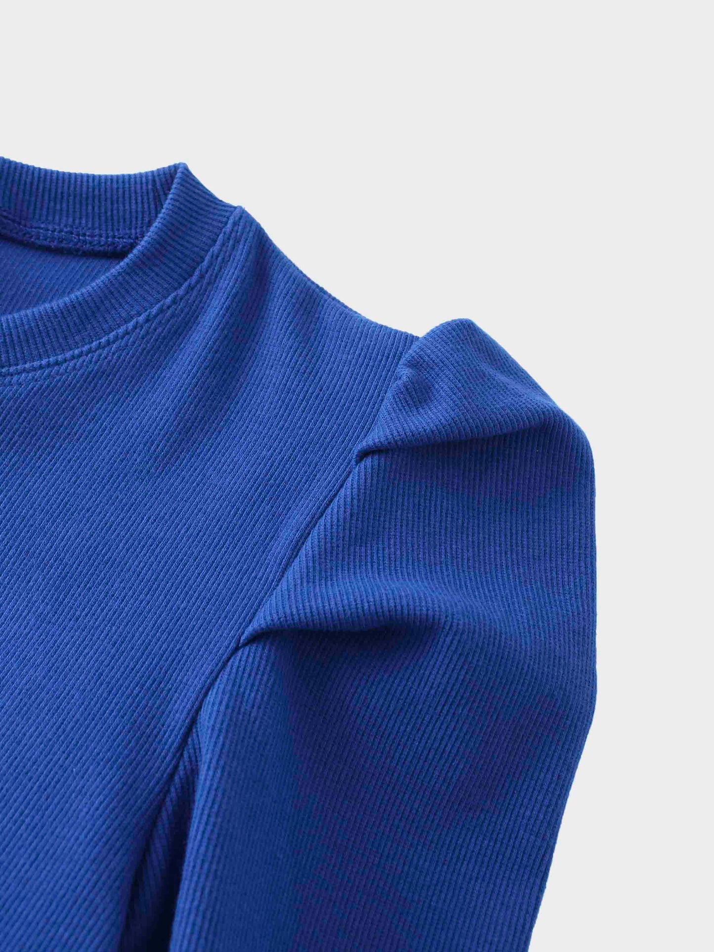 Ribbed Crew Neck Puff Sleeve Top-Royal Blue-4