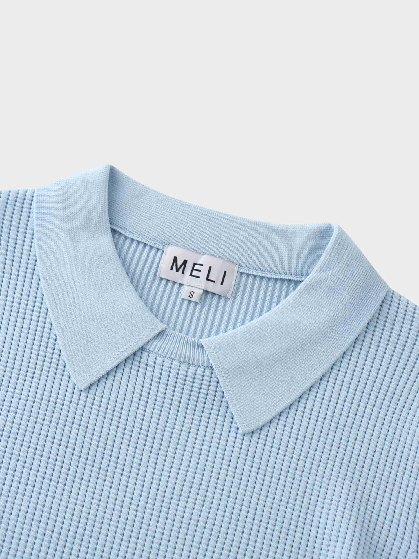 Waffle Collared Sweater-Light Blue-2
