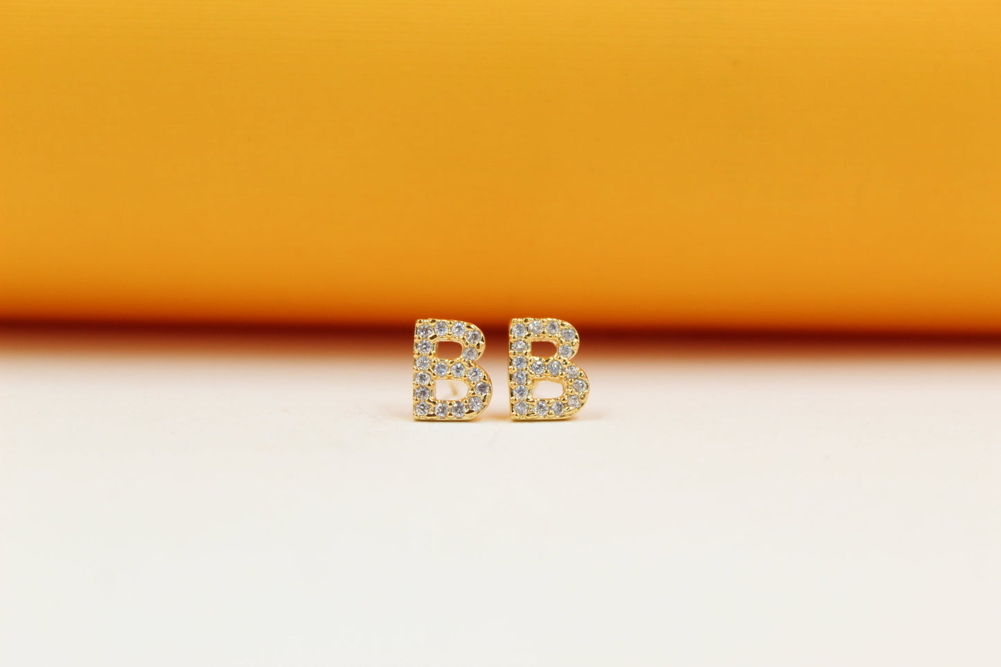 Gold Filled Initial Stud Earrings With CZ Stones-4