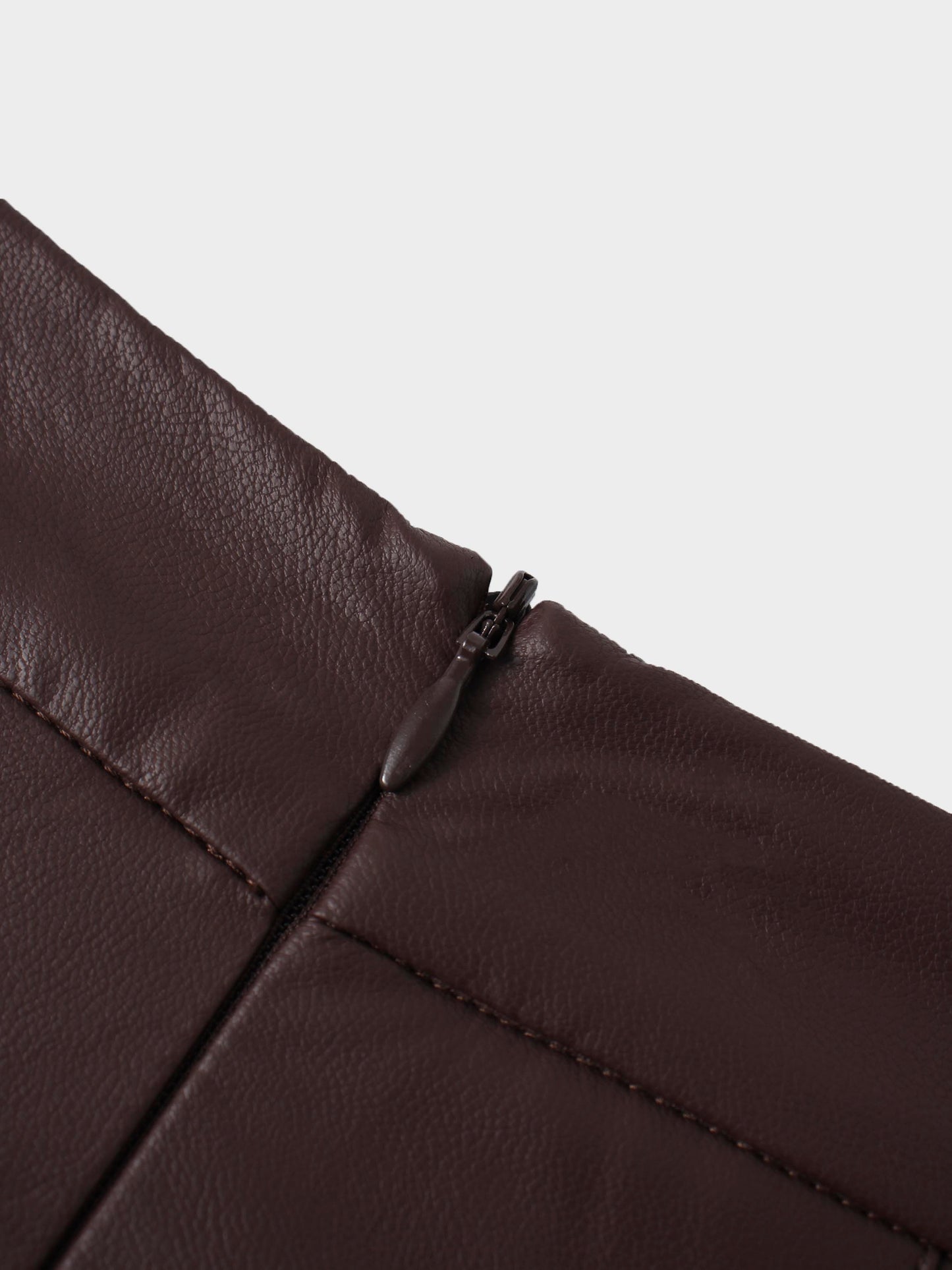 Faux Leather Stitch Down Pleated Skirt-Brown-4