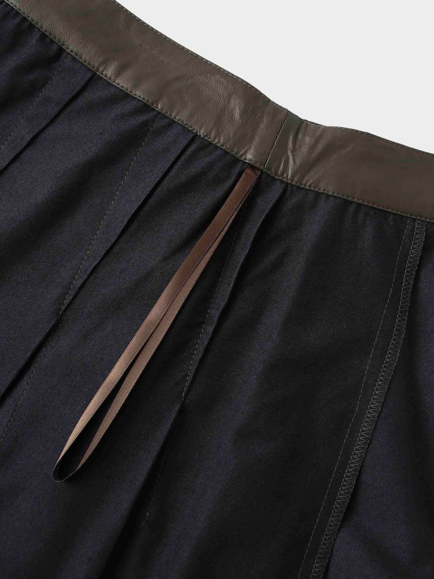 Faux Leather Stitch Down Pleated Skirt-Olive Green-4