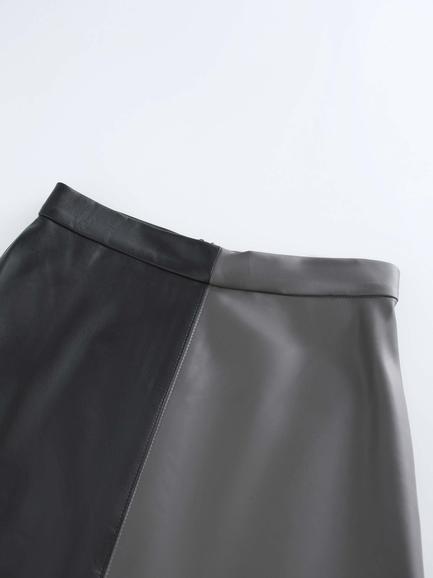 Two Tone Leather Skirt-Black/Grey-2