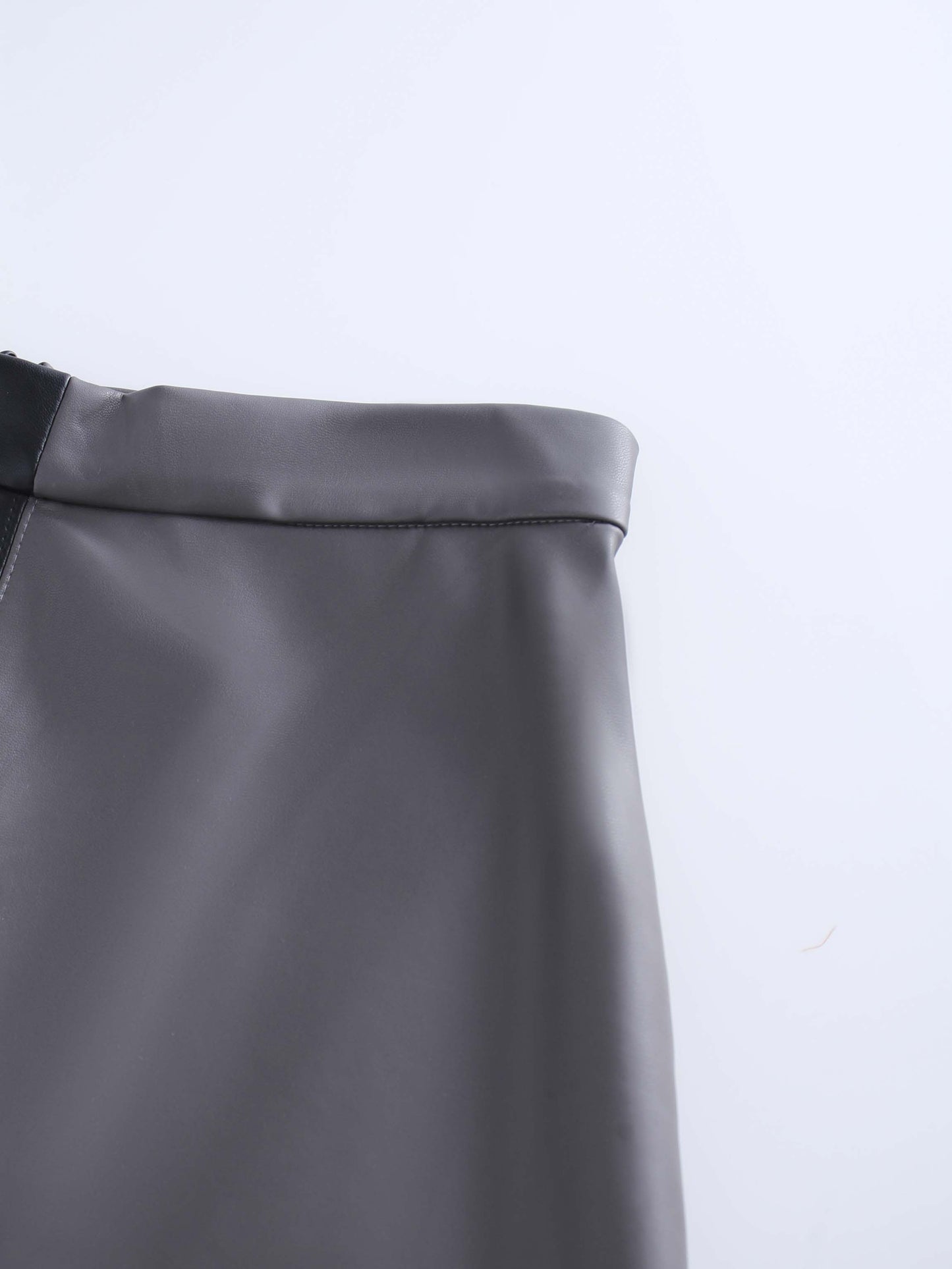 Two Tone Leather Skirt-Black/Grey-3