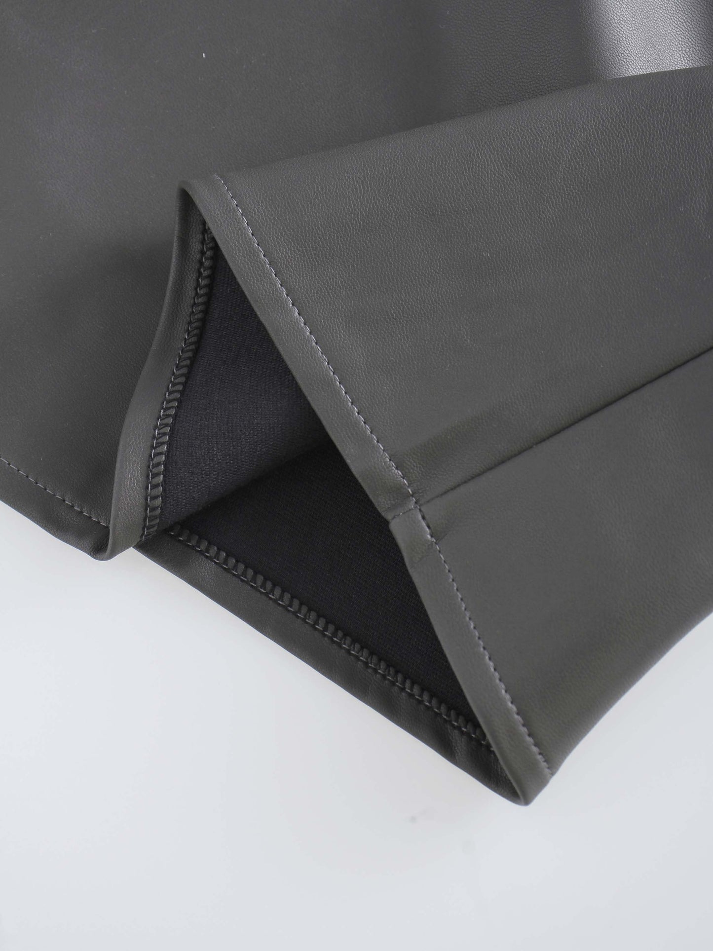 Two Tone Leather Skirt-Black/Grey-4