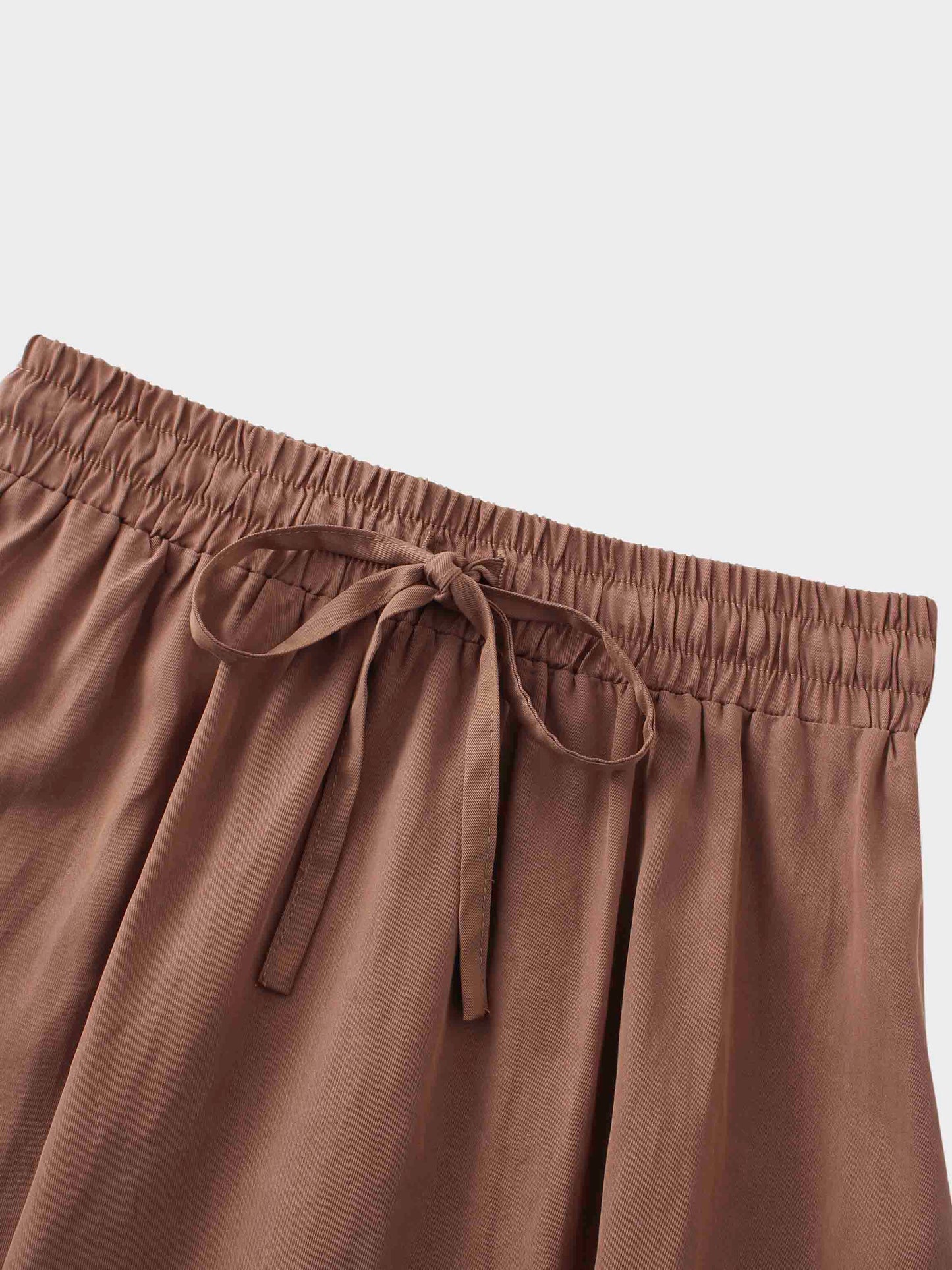Drawstring Circle Skirt-Brown-3