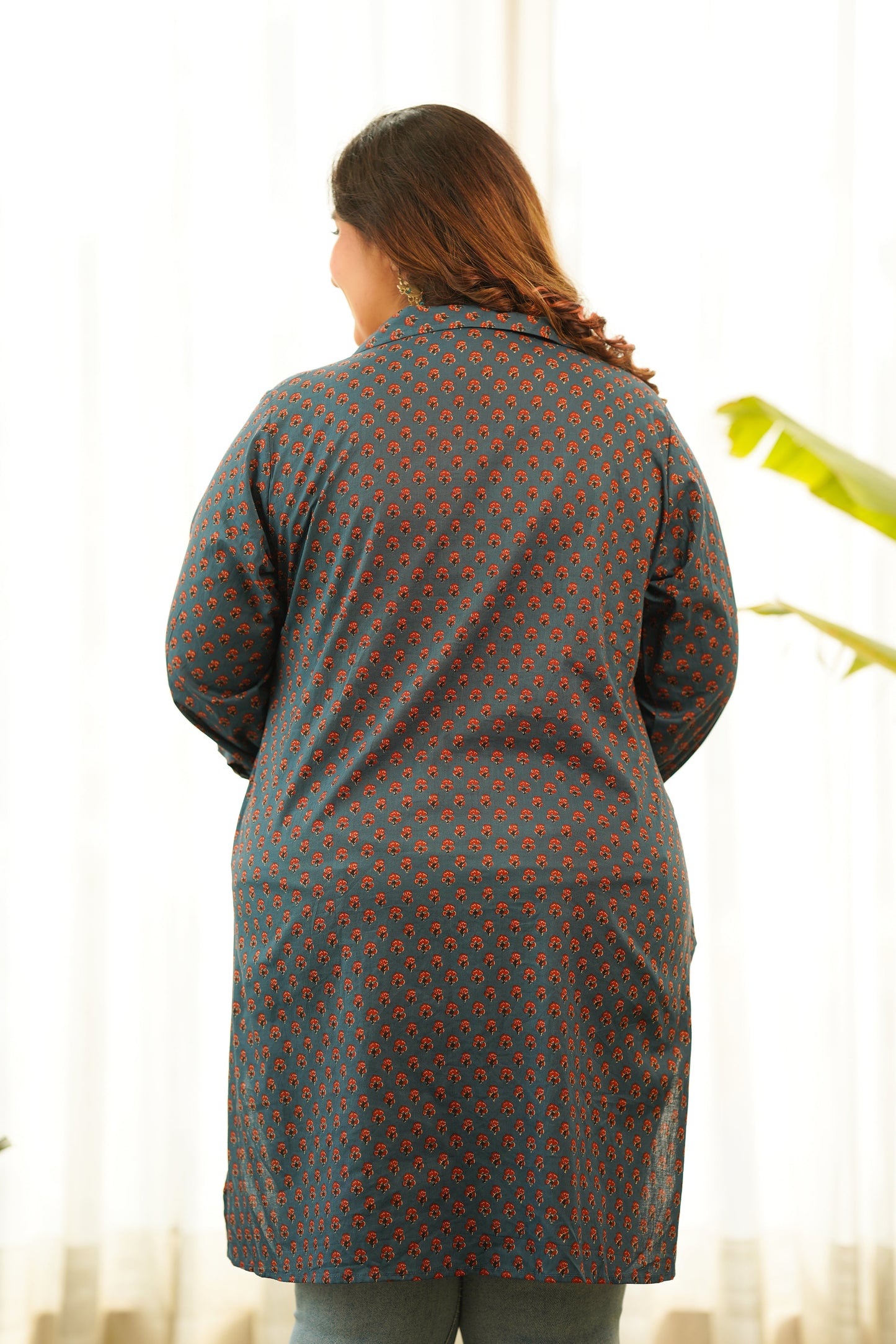 Blue Cotton Booti High Low Shirt Top-4