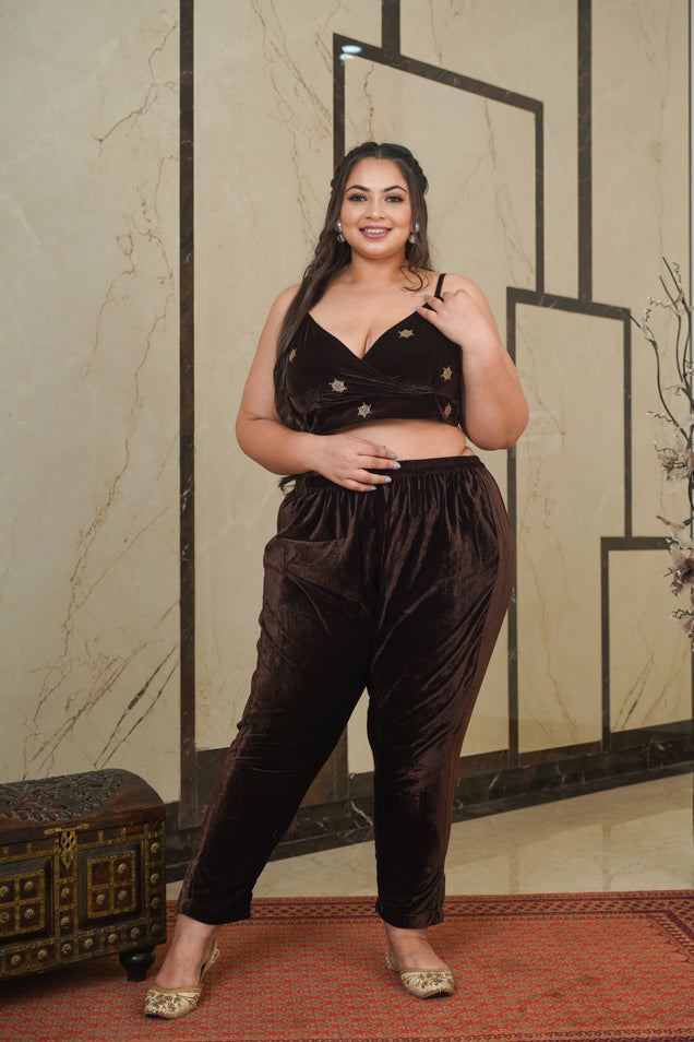 Brown Velvet Gold Bralet-Plus Size-4