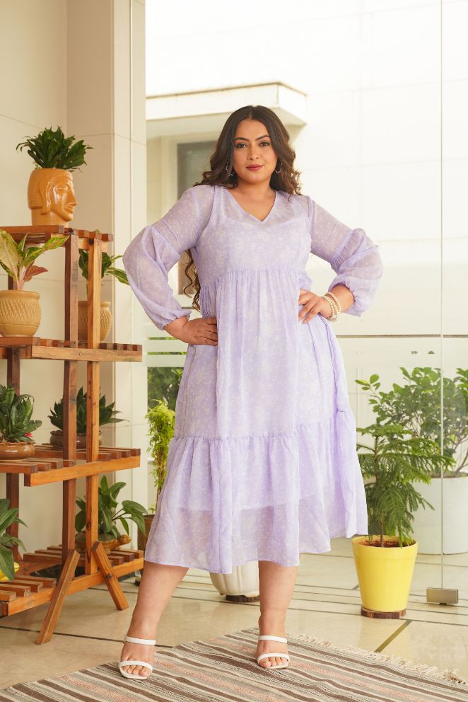 Lilac Georgette Tiered Midi Dress-1