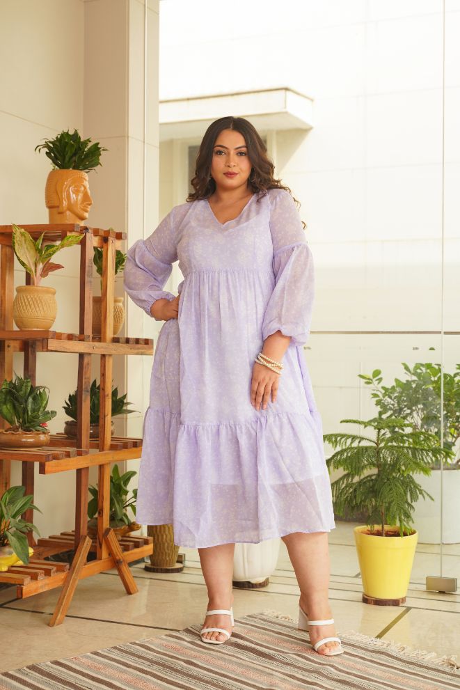 Lilac Georgette Tiered Midi Dress-2
