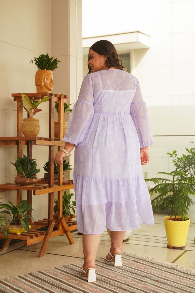 Lilac Georgette Tiered Midi Dress-4