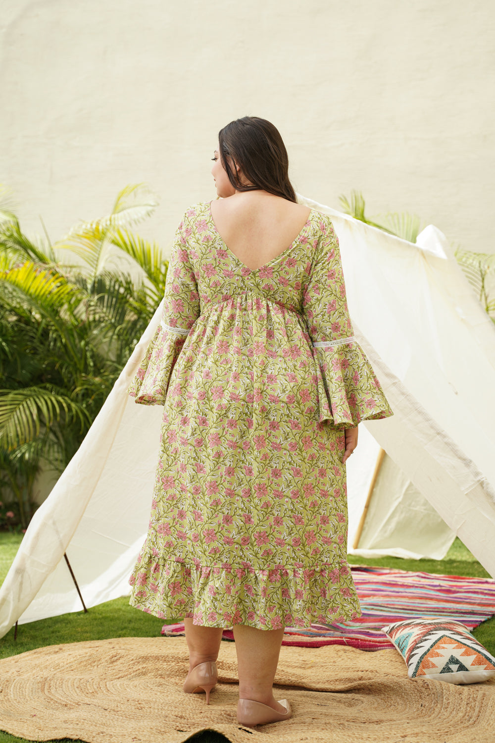 Lime Cotton Floral Ruffle Dress-1