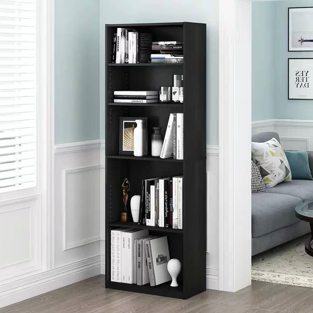71-inch Tall 5-Shelf Bookcase in Black Wood Finish-2
