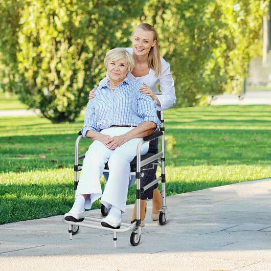 2-in-1 Aluminum Commode Shower Wheelchair with Locking Casters-0