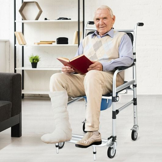 2-in-1 Aluminum Commode Shower Wheelchair with Locking Casters-1