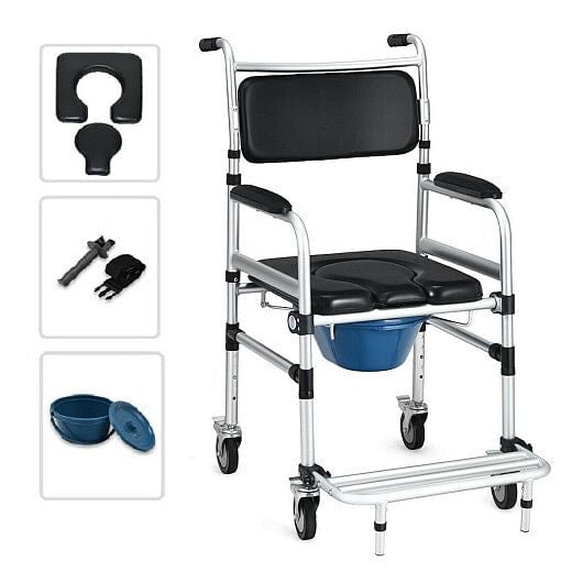 2-in-1 Aluminum Commode Shower Wheelchair with Locking Casters-2