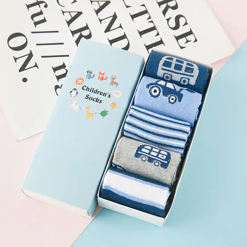 Cartoon Baby Socks in Bag - Short Cotton Car Design