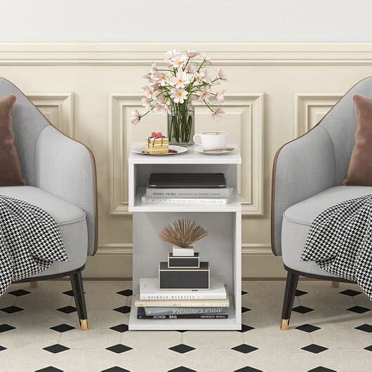S-Shaped Side Table with Unique S-shaped Frame and 2 Open Compartments-White-1