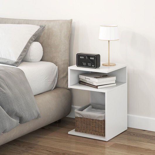 S-Shaped Side Table with Unique S-shaped Frame and 2 Open Compartments-White-3