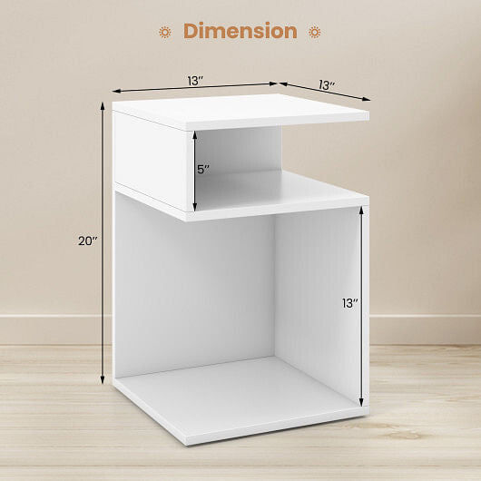 S-Shaped Side Table with Unique S-shaped Frame and 2 Open Compartments-White-2