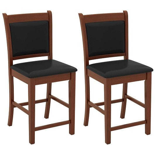 Upholstered Counter Stool Set of 2 with Solid Rubber Wood Frame-Brown-4