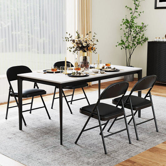 2 Pack Folding Chairs with Metal Frame and PVC Leather for Indoor Outdoor-Black-0