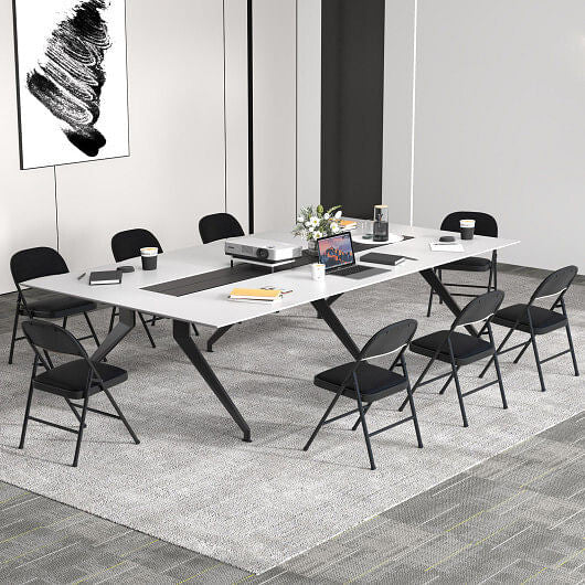 2 Pack Folding Chairs with Metal Frame and PVC Leather for Indoor Outdoor-Black-1