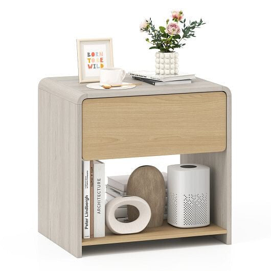 2-Tier Modern Style Nightstand with Drawer and Open Shelf-Oak-2