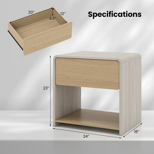 2-Tier Modern Style Nightstand with Drawer and Open Shelf-Oak-3