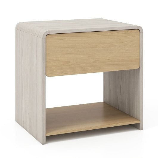 2-Tier Modern Style Nightstand with Drawer and Open Shelf-Oak-4