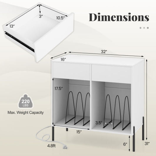 Record Player Stand with Power Outlets Double Wide Turntable Stand Vinyl Record Storage Table-White-3