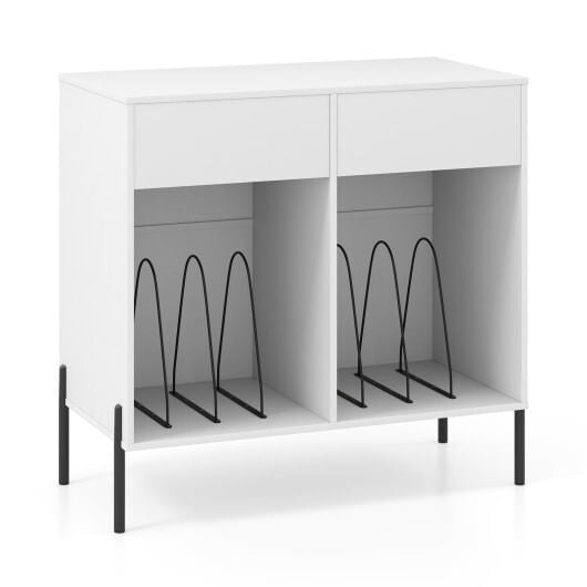 Record Player Stand with Power Outlets Double Wide Turntable Stand Vinyl Record Storage Table-White-9