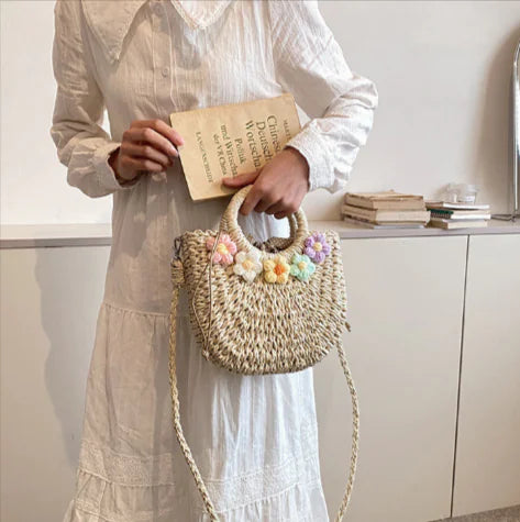 Floral Straw Woven Handbag