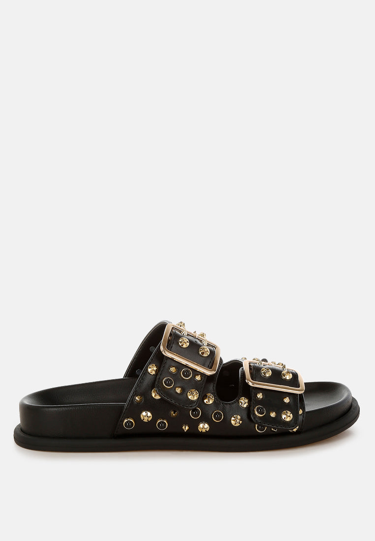Jayata Metallic Stud Embellished Sliders-5