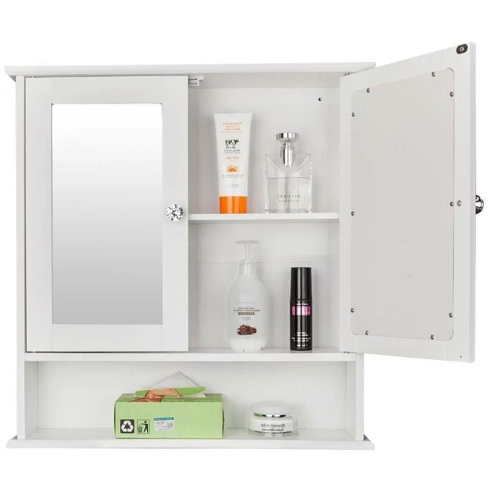 2-Door Wall Mounted Bathroom Medicine Cabinet with Mirror in White-0