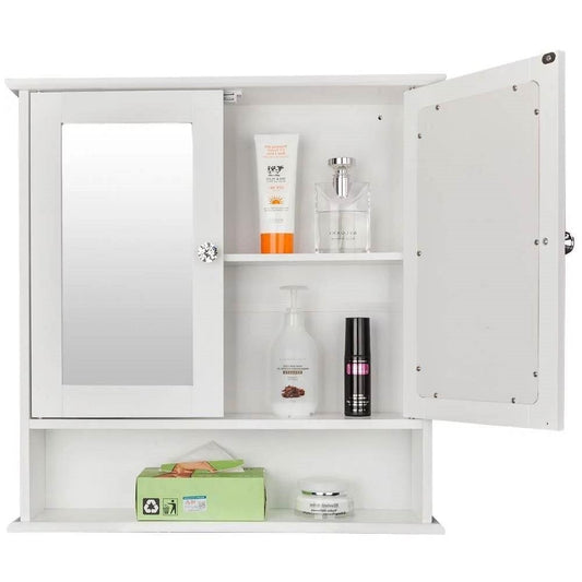 2-Door Wall Mounted Bathroom Medicine Cabinet with Mirror in White-0