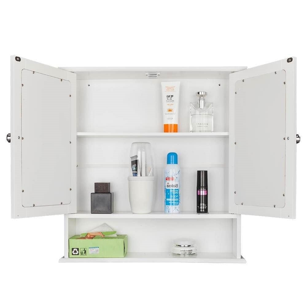 2-Door Wall Mounted Bathroom Medicine Cabinet with Mirror in White-1