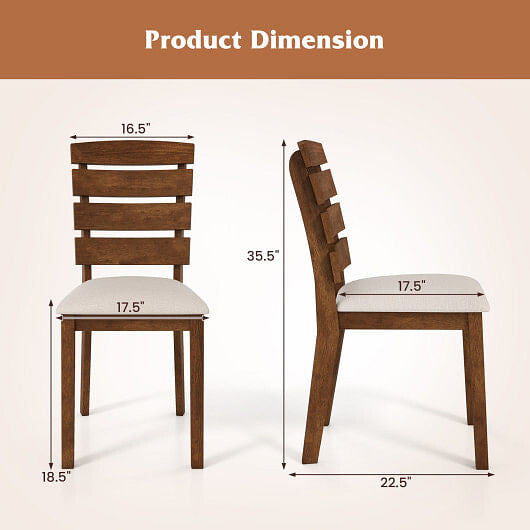 Dining Chair Set of 2 with Slatted High Backrest and Rubber Wood Legs-Brown-2