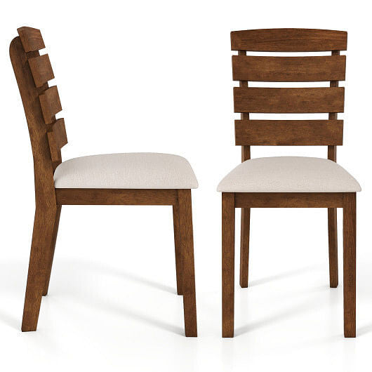 Dining Chair Set of 2 with Slatted High Backrest and Rubber Wood Legs-Brown-4