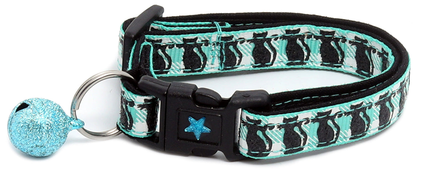 Glittering Black Cats on Plaid Breakaway Cat Collar-3